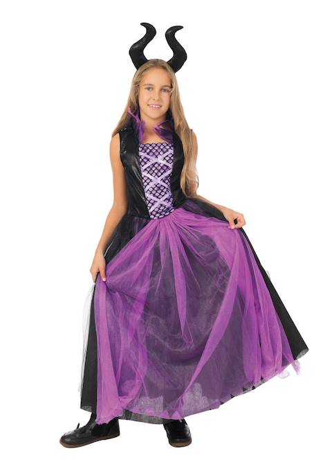 Déguisement enfant fille sorcière maléfique robe et serre-tête Noir, violet 1 - vertbaudet enfant 
