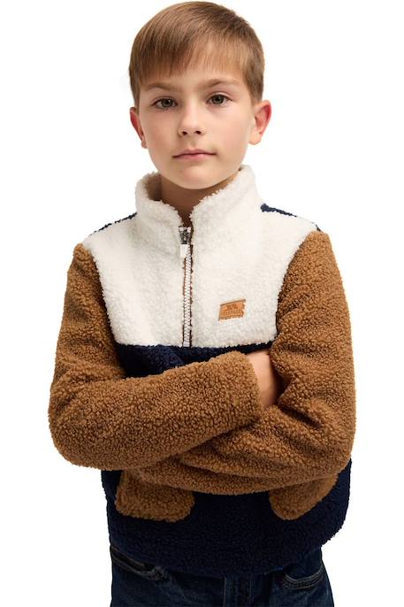 Haut col montant zippé motif/style blocs de couleurs mitta Bleu marine+Corail 5 - vertbaudet enfant 