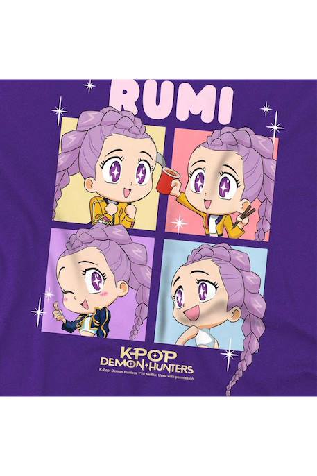 T-shirt Kpop Demon Hunters - Rumi - huntrix Bleu clair+Bleu marine+Rose clair+Violet 21 - vertbaudet enfant 