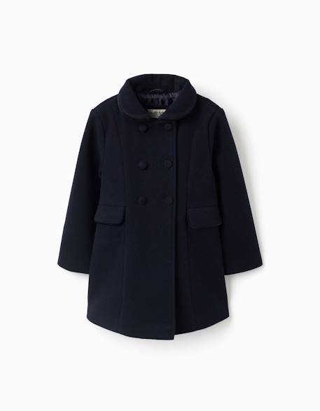 Manteau à effet laine avec poches devant Bleu foncé 1 - vertbaudet enfant 