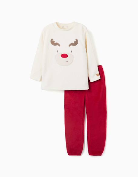 Pyjama Noël en polaire corail avec renne brodé Blanc 1 - vertbaudet enfant 