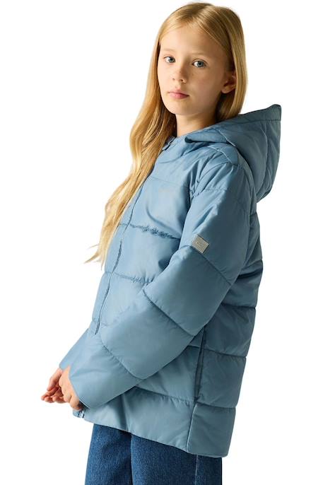 Doudoune fille Veste matelassée à capuche Halkner Bleu+Noir+Rose violet 1 - vertbaudet enfant 