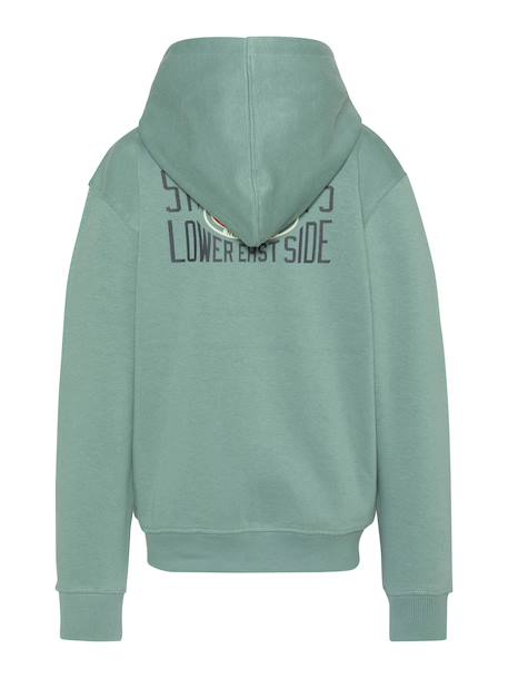 Sweatshirt zippé à capuche imprimé au dos Bleu ciel+Gris chiné+Noir+Orange+Sage kaki 18 - vertbaudet enfant 