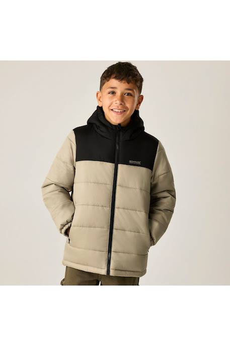 Doudoune garçon Veste matelassée à capuche lofthouse Noir / blanc cassé+Noir / gris foncé 1 - vertbaudet enfant 
