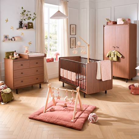 Chambre bébé trio: lit bébé 70x140 évolutif, commode à langer 4 tiroirs et armoire 2 portes décor noyer - choco Marron 2 - vertbaudet enfant 