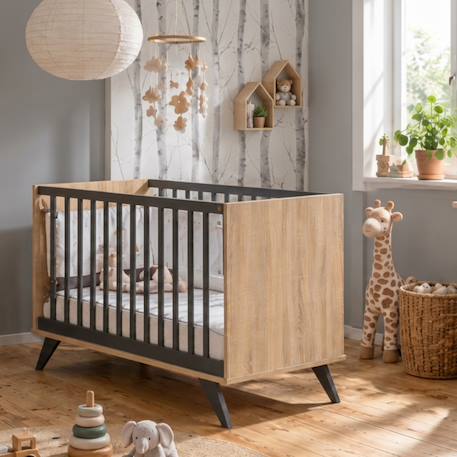 Chambre bébé duo: lit bébé 60x120 et commode à langer décor chêne doré - new york Marron/gris 2 - vertbaudet enfant 