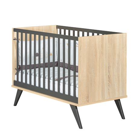 Chambre bébé duo: lit bébé 60x120 et commode à langer décor chêne doré - new york Marron/gris 3 - vertbaudet enfant 