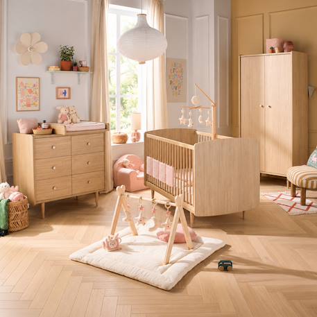 Chambre bébé trio: lit bébé 70x140 évolutif, commode à langer 6 tiroirs et armoire 2 portes décor chêne bohême - boheme Beige 1 - vertbaudet enfant 