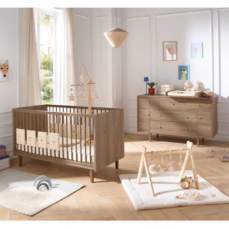 Chambre bébé duo: lit bébé 70x140 évolutif et commode à langer xxl décor chêne mokka - mokka Marron 1 - vertbaudet enfant 