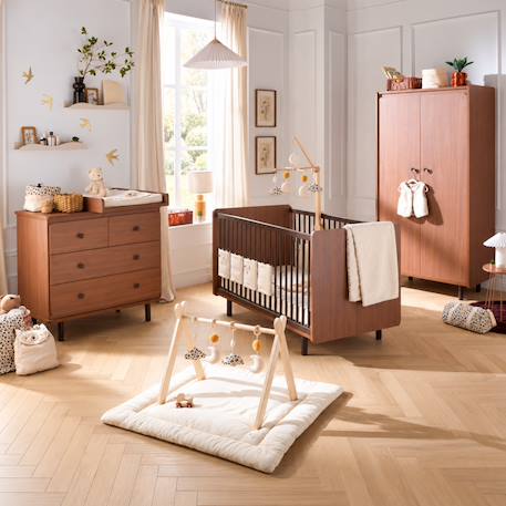 Chambre bébé trio: lit bébé 70x140 évolutif, commode à langer 4 tiroirs et armoire 2 portes décor noyer - choco Marron 1 - vertbaudet enfant 
