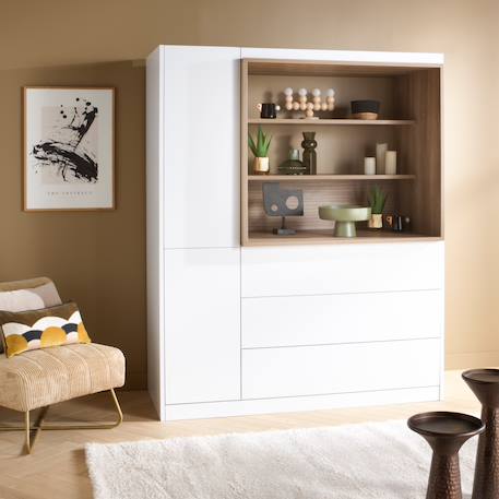 Combiné commode à langer 3 tiroirs, 1 colonne et niche décor chêne mokka - mokka Blanc 5 - vertbaudet enfant 