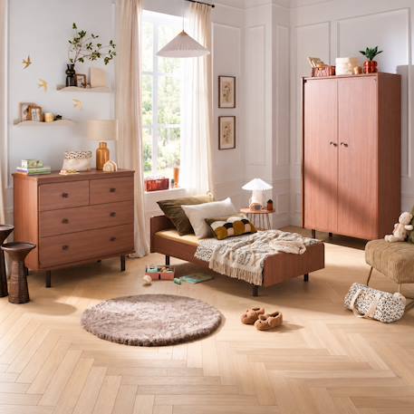 Chambre bébé trio: lit bébé 70x140 évolutif, commode à langer 4 tiroirs et armoire 2 portes décor noyer - choco Marron 3 - vertbaudet enfant 