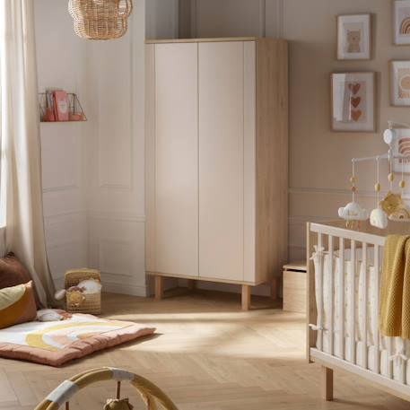 Chambre bébé trio: lit bébé 60x120, commode à langer 3 tiroirs et armoire 2 portes décor chêne suave - solene Marron/beige 5 - vertbaudet enfant 