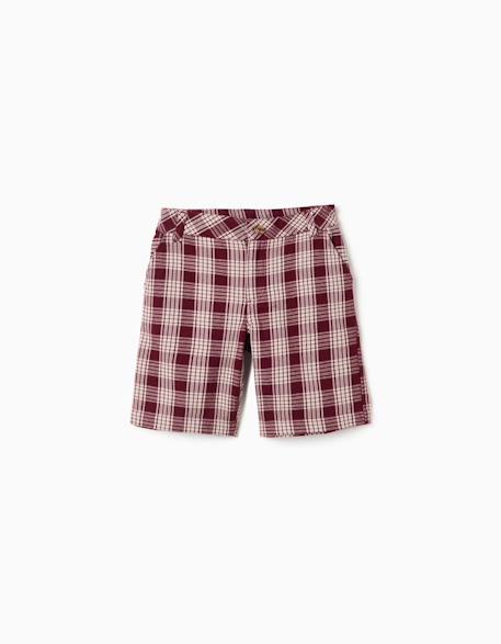 Short chino en coton à carreaux you&me - collection Noël Rouge foncé 1 - vertbaudet enfant 