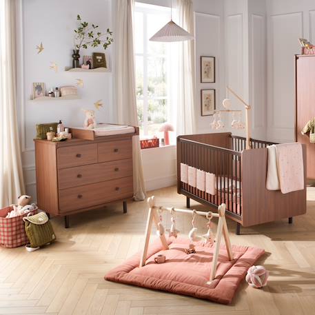 Chambre bébé duo: lit bébé 70x140 évolutif et commode à langer 4 tiroirs décor noyer - choco Marron 1 - vertbaudet enfant 