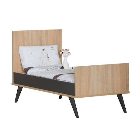 Chambre bébé duo: lit bébé 70x140 évolutif  et commode à langer décor chêne doré - new york Marron/gris 4 - vertbaudet enfant 