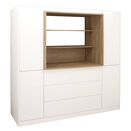 Combiné commode à langer 3 tiroirs, 2 colonnes et niche décor chêne mokka - mokka Blanc 2 - vertbaudet enfant 