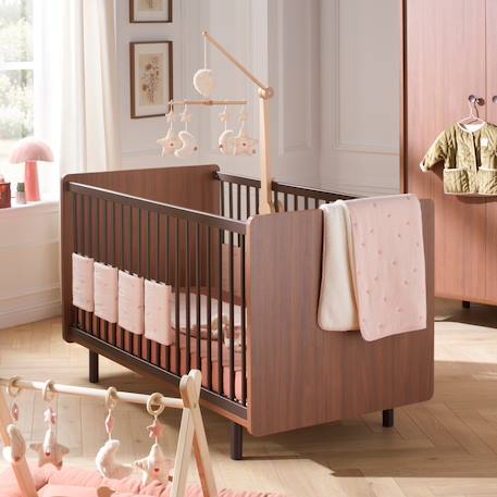 Chambre bébé trio: lit bébé 70x140 évolutif, commode à langer 4 tiroirs et armoire 2 portes décor noyer - choco Marron 4 - vertbaudet enfant 