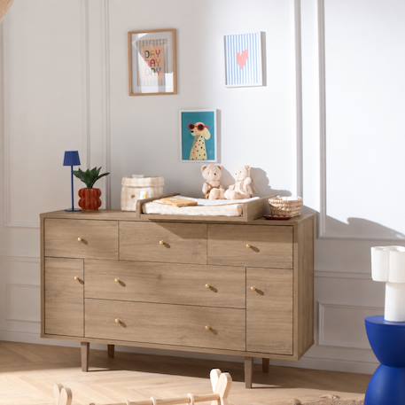 Commode 5 tiroirs et 2 portes décor chêne mokka - mokka Marron 5 - vertbaudet enfant 