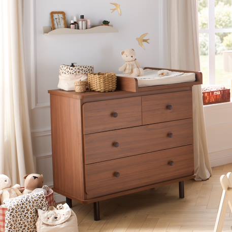Chambre bébé duo: lit bébé 70x140 évolutif et commode à langer 4 tiroirs décor noyer - choco Marron 6 - vertbaudet enfant 