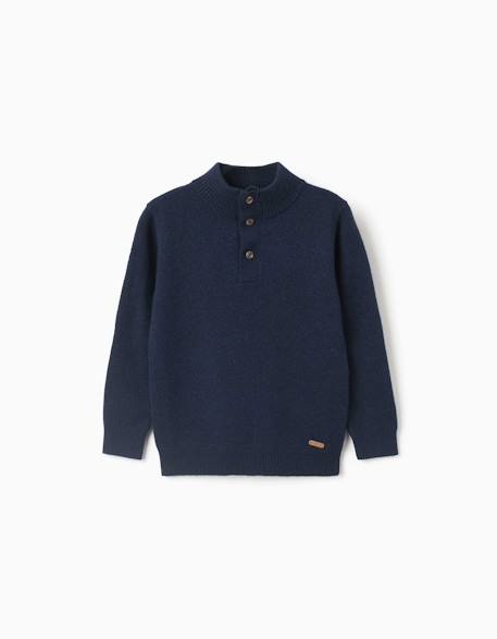 Pull en mélange de laine avec col montant Bleu foncé+Rouge 1 - vertbaudet enfant 