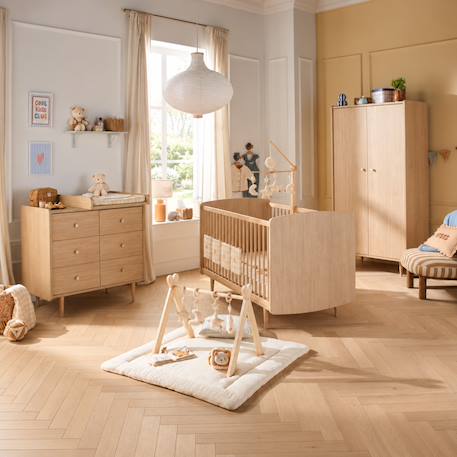Chambre bébé trio: lit bébé 70x140 évolutif, commode à langer 6 tiroirs et armoire 2 portes décor chêne bohême - boheme Beige 2 - vertbaudet enfant 
