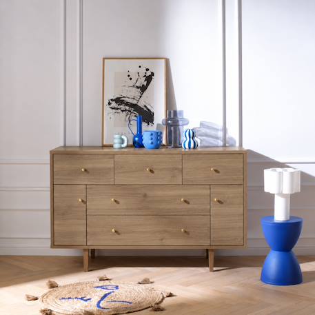Commode 5 tiroirs et 2 portes décor chêne mokka - mokka Marron 1 - vertbaudet enfant 