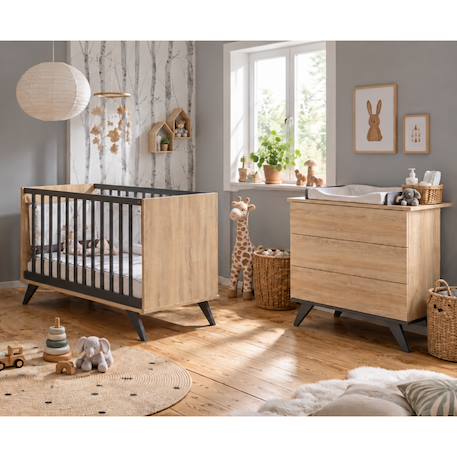 Commode 3 tiroirs chêne doré - new york Marron/gris 4 - vertbaudet enfant 