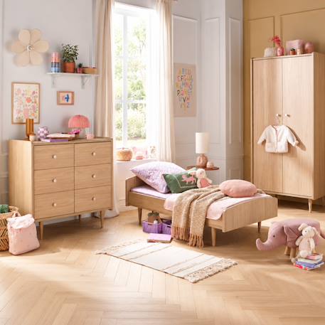 Chambre bébé trio: lit bébé 70x140 évolutif, commode à langer 6 tiroirs et armoire 2 portes décor chêne bohême - boheme Beige 3 - vertbaudet enfant 