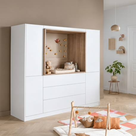 Combiné commode à langer 3 tiroirs, 2 colonnes et niche décor chêne mokka - mokka Blanc 1 - vertbaudet enfant 