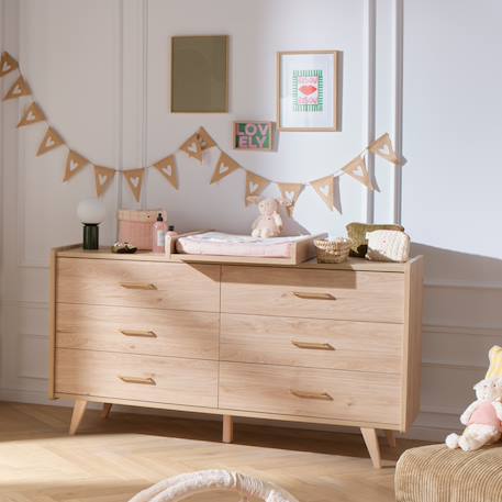 Chambre bébé duo: lit bébé 60x120, commode à langer xxl 6 tiroirs décor chêne suave - arty Marron 3 - vertbaudet enfant 