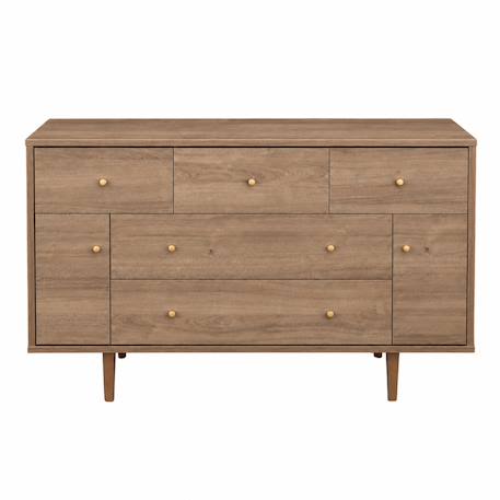 Commode 5 tiroirs et 2 portes décor chêne mokka - mokka Marron 2 - vertbaudet enfant 