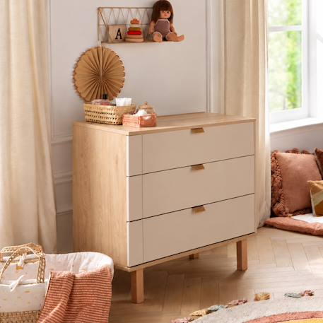 Commode 3 tiroirs décor bois chêne suave et laqué - solene Marron/beige 5 - vertbaudet enfant 