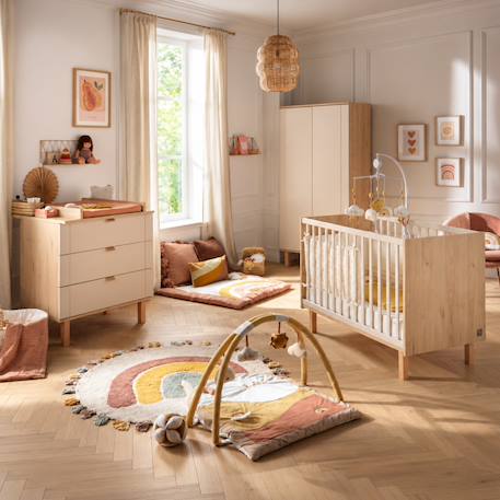 Chambre bébé trio: lit bébé 60x120, commode à langer 3 tiroirs et armoire 2 portes décor chêne suave - solene Marron/beige 1 - vertbaudet enfant 