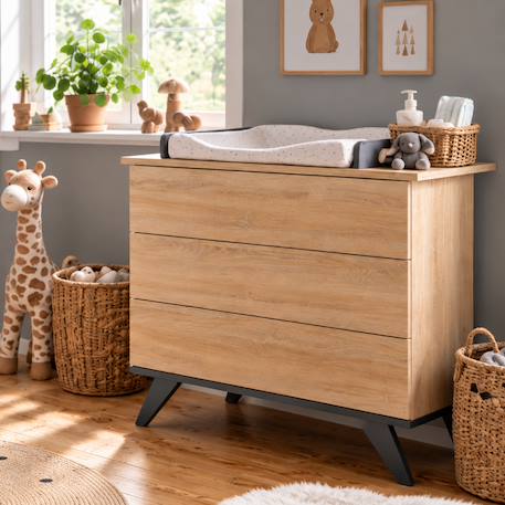 Commode 3 tiroirs chêne doré - new york Marron/gris 3 - vertbaudet enfant 