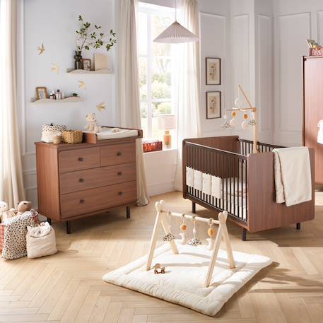 Chambre bébé duo: lit bébé 70x140 évolutif et commode à langer 4 tiroirs décor noyer - choco Marron 2 - vertbaudet enfant 