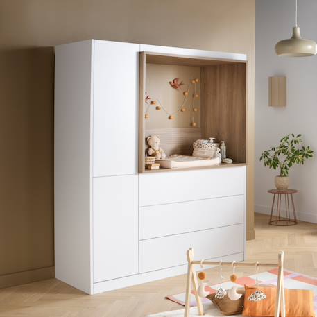 Combiné commode à langer 3 tiroirs, 1 colonne et niche décor chêne mokka - mokka Blanc 4 - vertbaudet enfant 