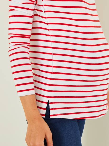 T-shirt marinière de grossesse et d'allaitement Blanc rayé rouge 4 - vertbaudet enfant 