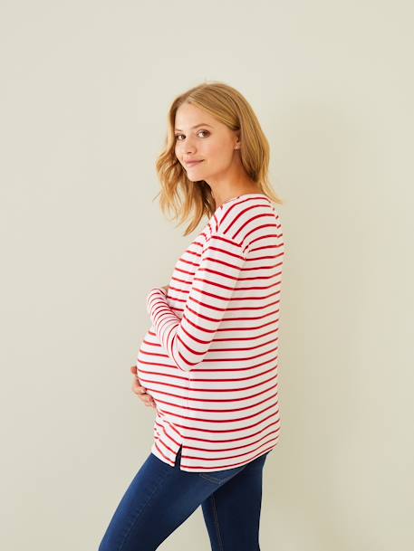T-shirt marinière de grossesse et d'allaitement Blanc clair rayé marine+Blanc rayé rouge 10 - vertbaudet enfant 
