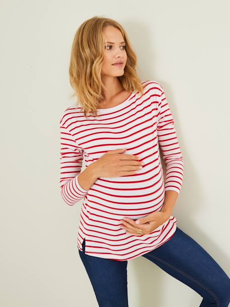T-shirt marinière de grossesse et d'allaitement Blanc rayé rouge 6 - vertbaudet enfant 
