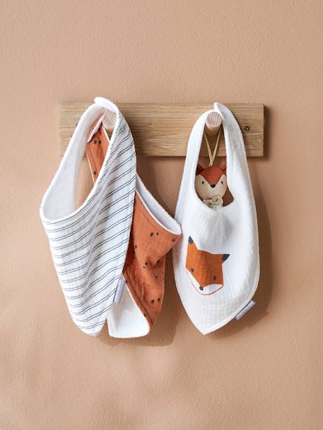 Lot 3 bavoirs bandanas en gaze de coton Bord de mer+Broceliande+Dans les bois+Hanoi+Hérisson+Hygge+lot renard+Mon coeur+Tanzanie 38 - vertbaudet enfant 