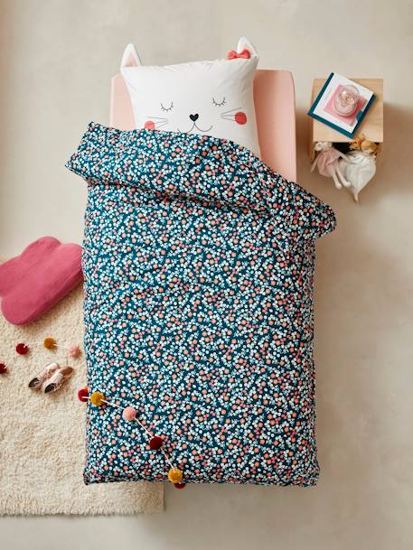 Parure housse de couette + taie d'oreiller enfant CHAT WAOU bleu / multicolore 1 - vertbaudet enfant 
