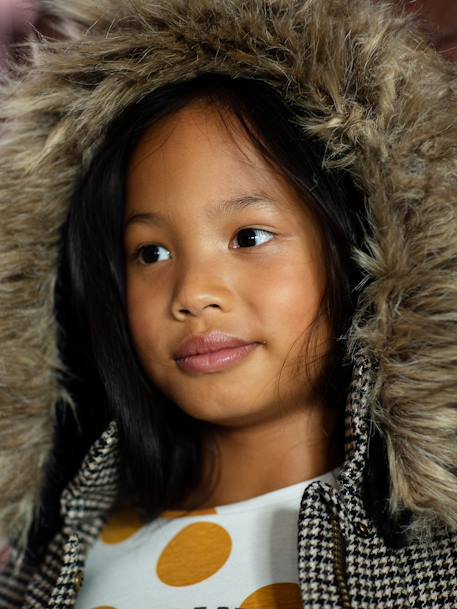 Manteau fille à capuche amovible carreaux taupe 9 - vertbaudet enfant 