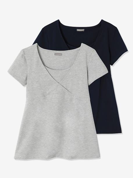 Lot de 2 T-shirts cache-coeur grossesse et allaitement LOT MARINE/GRIS+noir+rose pâle 5 - vertbaudet enfant 