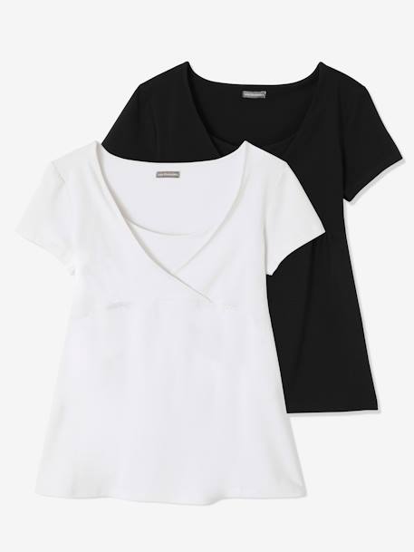 Lot de 2 T-shirts cache-coeur grossesse et allaitement LOT MARINE/GRIS+noir 15 - vertbaudet enfant 