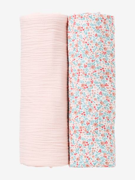 Lot de 2 langes d'emmaillotage marine/blanc+rose/fleurs 7 - vertbaudet enfant 