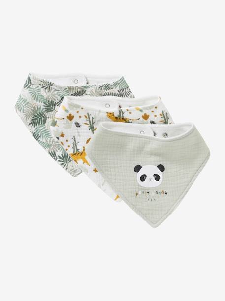 Lot 3 bavoirs bandanas en gaze de coton Bord de mer+Broceliande+Dans les bois+Hanoi+Hérisson+Hygge+lot renard+Mon coeur+Tanzanie 17 - vertbaudet enfant 