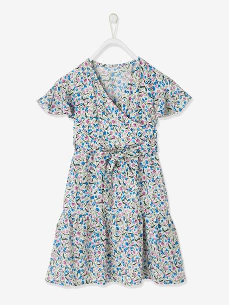 Robe effet portefeuille fille écru imprimé fleurs 1 - vertbaudet enfant 