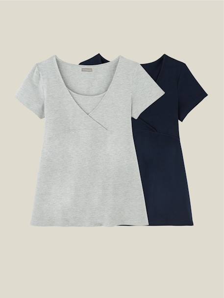 Lot de 2 T-shirts cache-coeur grossesse et allaitement LOT MARINE/GRIS+noir+rose pâle 6 - vertbaudet enfant 