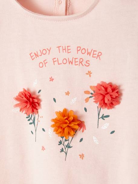 T-shirt bébé fleurs en relief rose grisé+vanille 3 - vertbaudet enfant 